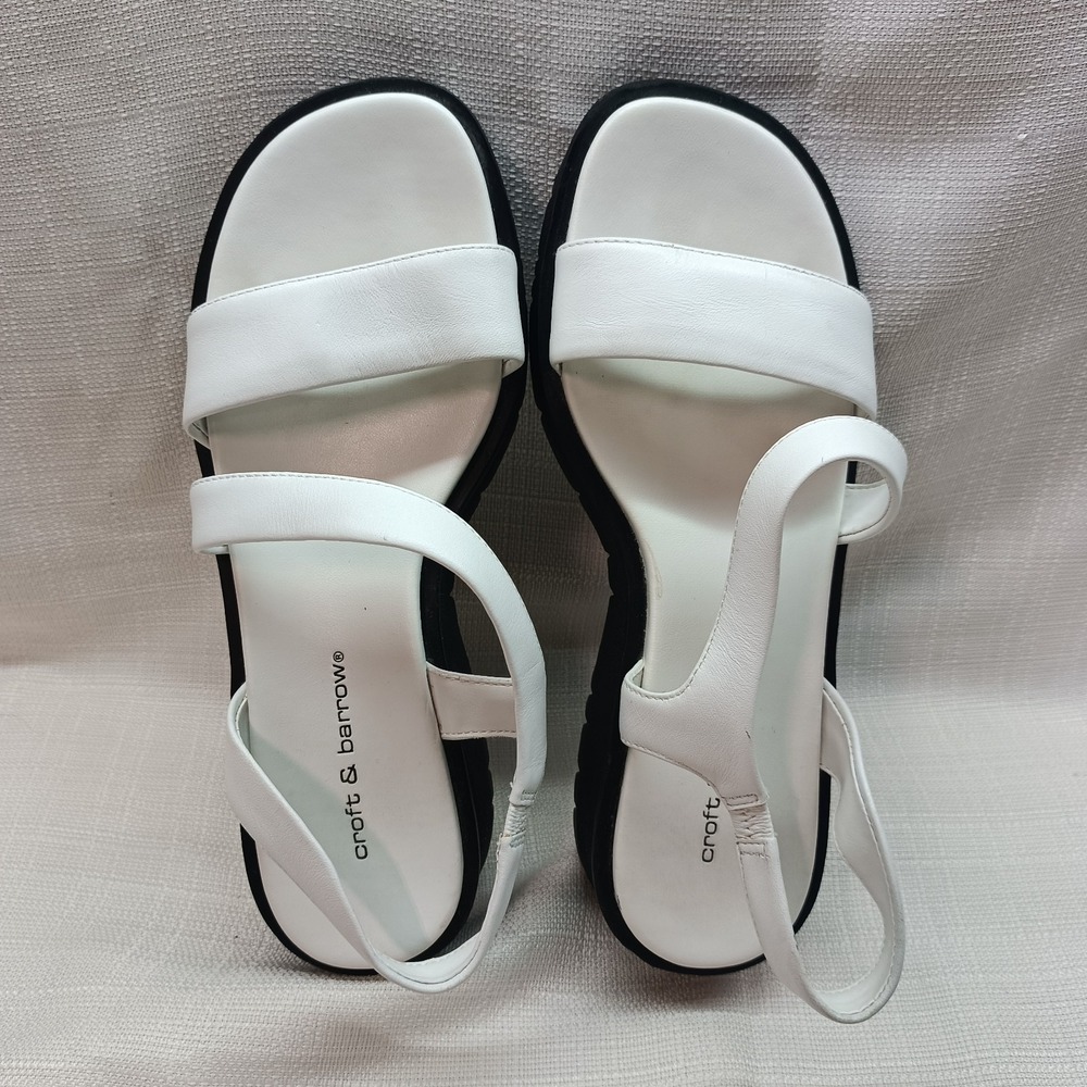 Croft & Barrow St Catherine Sandals Womens 7.5M White Leather Casual BTS04322-10
